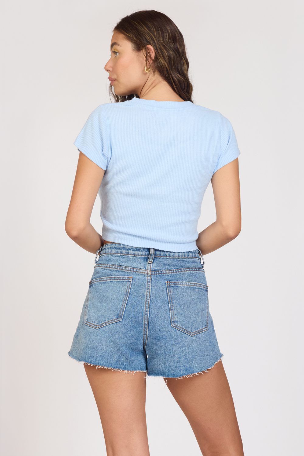 "Surf LA" Surfside Blue Rib Hacci Cropped Tee | Vintage Havana
