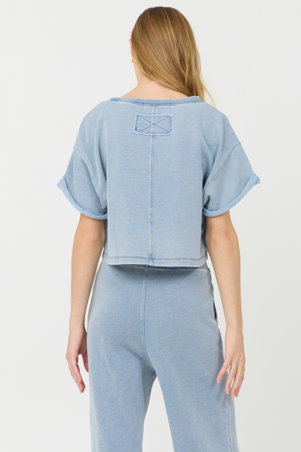 Washed Denim Terry Fleece Cropped Shirt | Vintage Havana