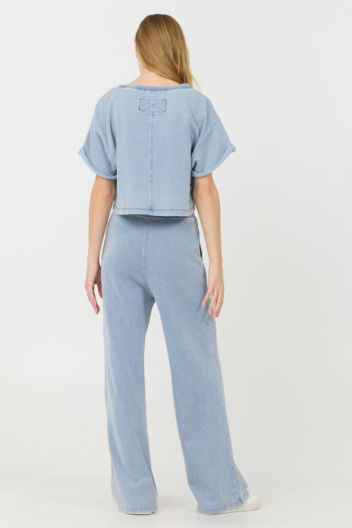 Washed Denim Terry Fleece Cropped Shirt | Vintage Havana