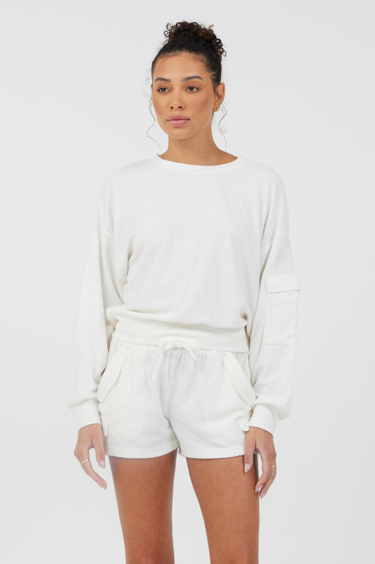 White Cord Terry Crewneck | Vintage Havana