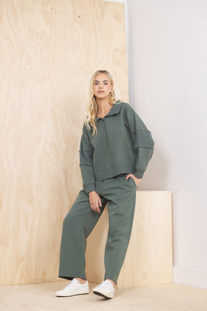 Fleece Pant with Rib Waistband - Olive | Vintage Havana