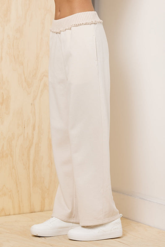 Fleece Pant with Rib Waistband - Bone | Vintage Havana