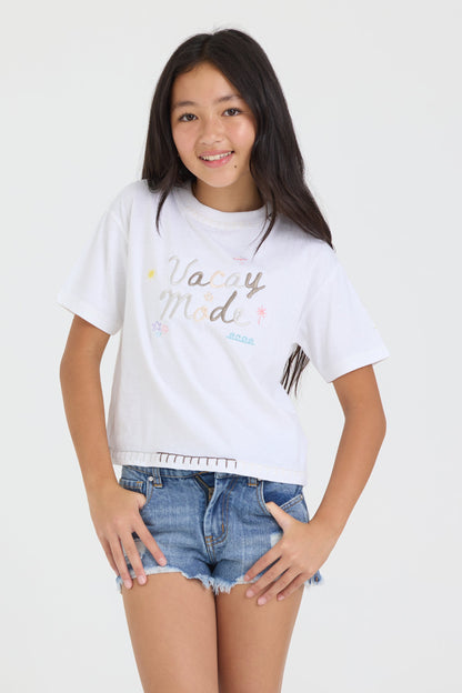 Kids Vacay Mode Embroidered Crochet Stitch Boxy Tee | Vintage Havana
