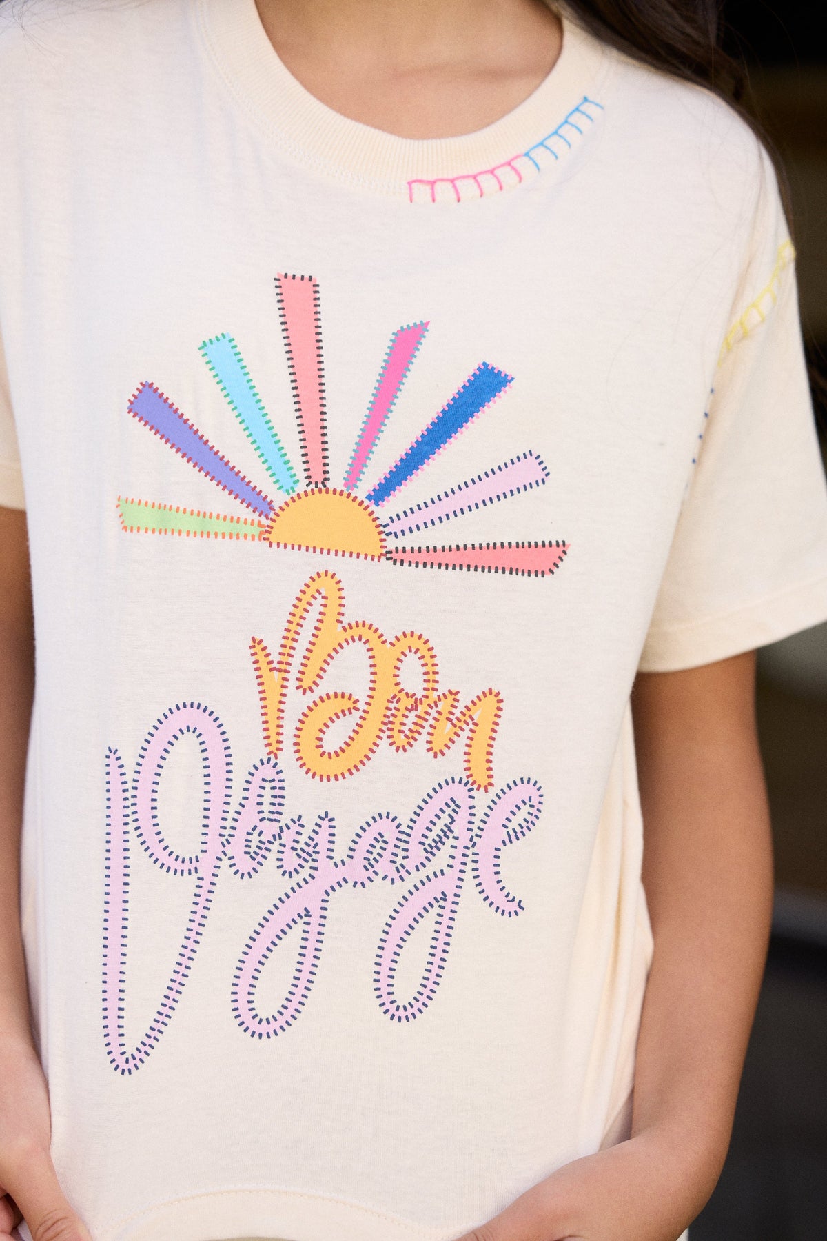 Kids Bon Voyage Print Crochet Stitch Boxy Tee | Vintage Havana