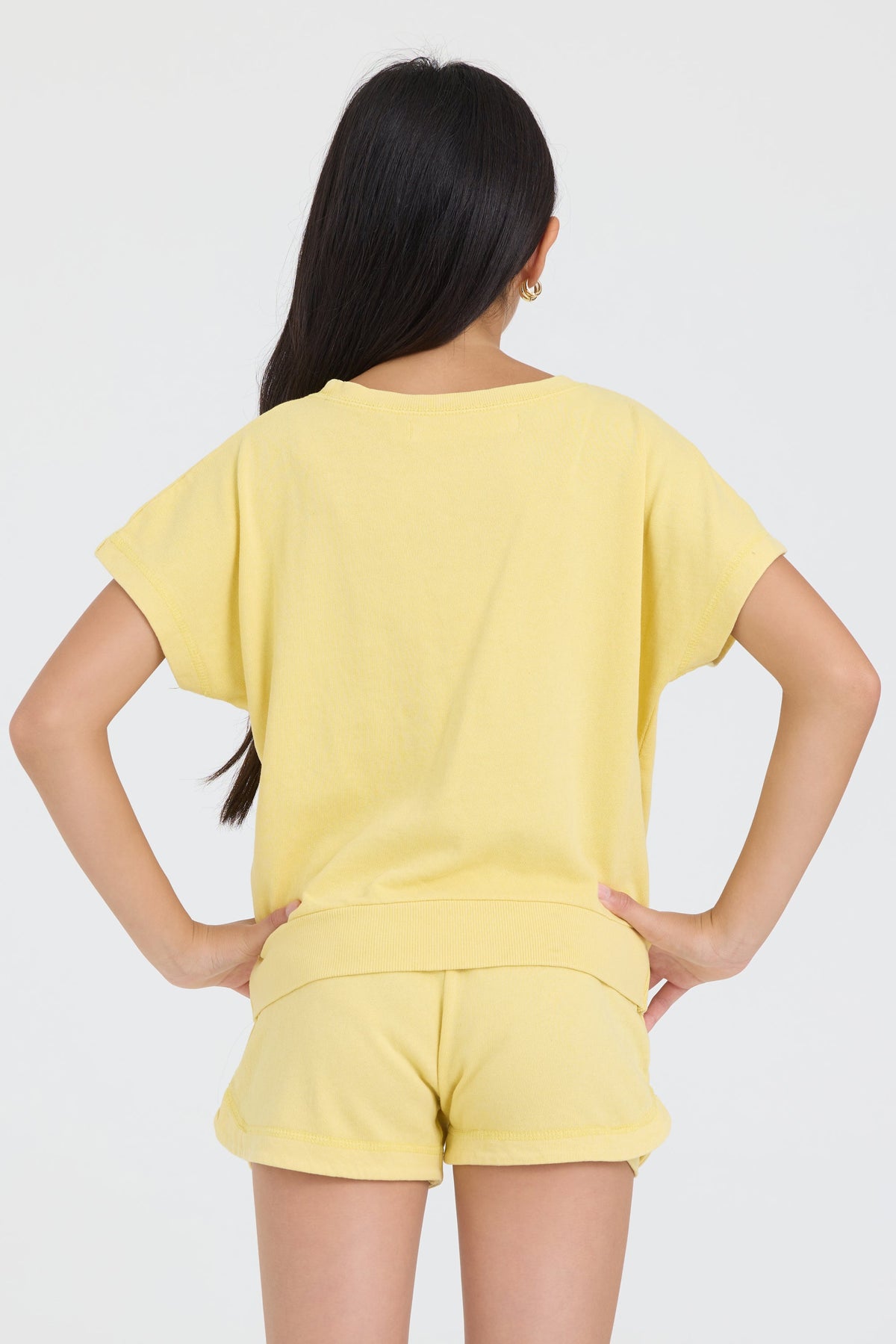 Kids Garment Dye Off Shoulder Top with Smile Embroidery | Vintage Havana