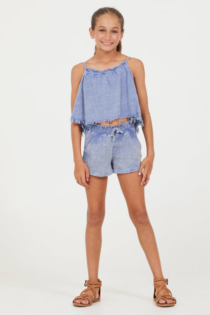 Plush Blue Washed Texture Flow Tank | Vintage Havana