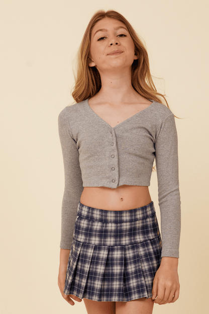Classic Grey Ribbed Snap Button Cardigan | Vintage Havana