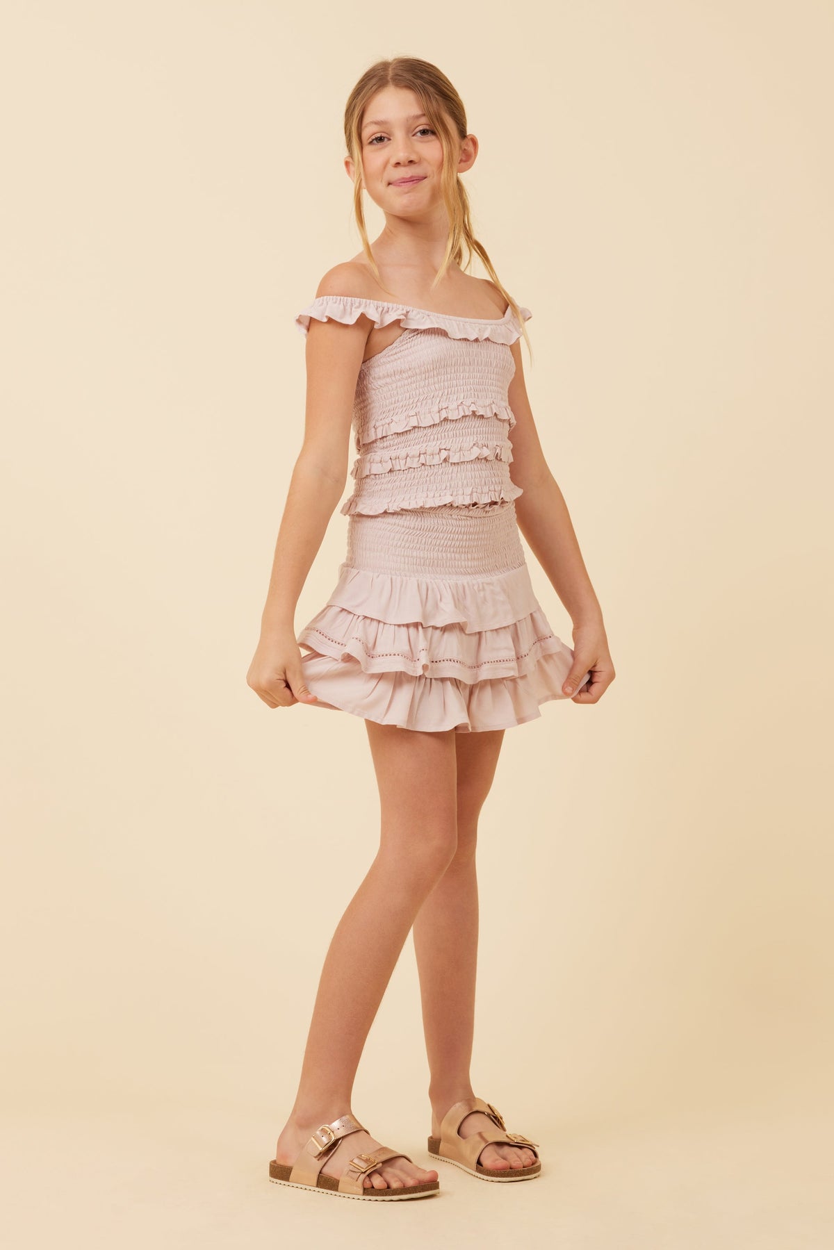 Pale Pink Ruffle Detail Smocked Top | Vintage Havana