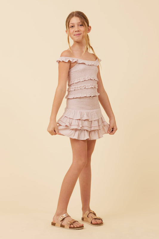 Pale Pink Ruffle Detail Smocked Top | Vintage Havana