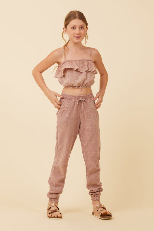 Washed Mauve Texture Ruffle Tube Top | Vintage Havana