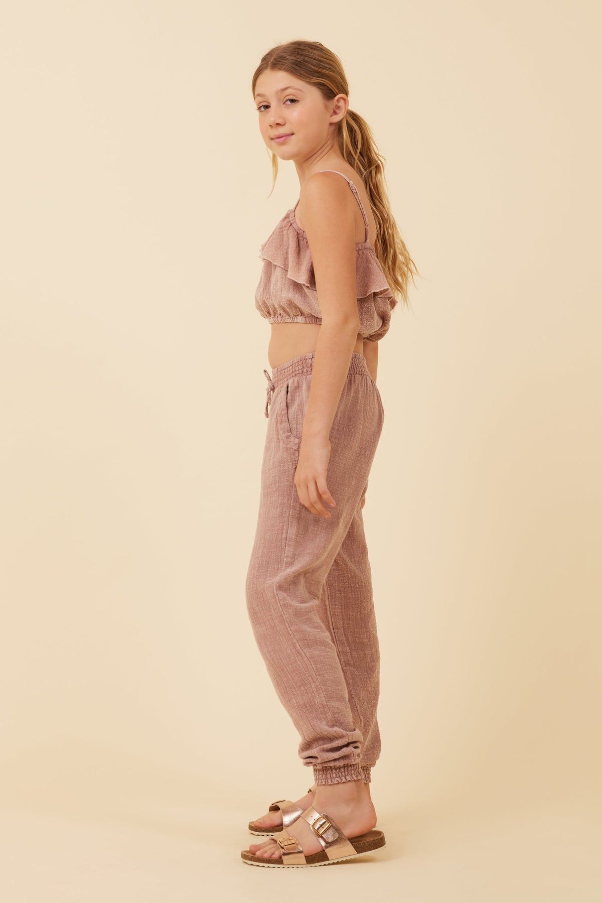 Washed Mauve Texture Ruffle Tube Top | Vintage Havana