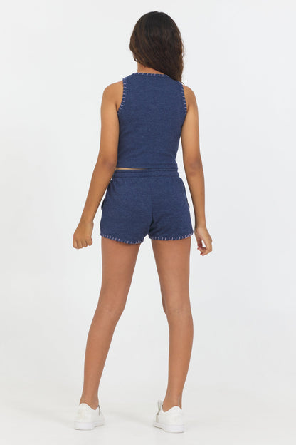 Navy Exposed Stitch Short | Vintage Havana