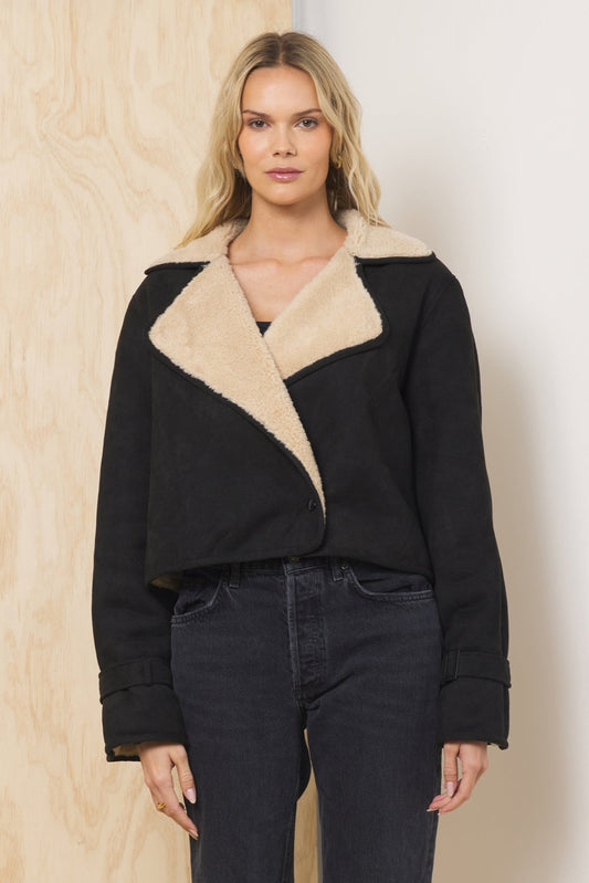 Suede Sherpa Short Trench | Vintage Havana