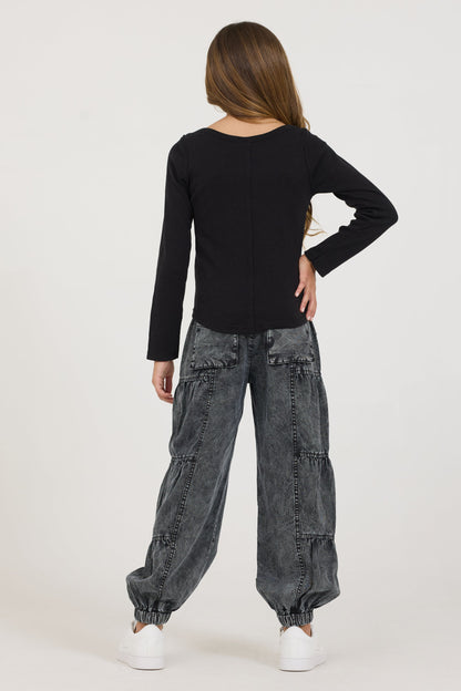 Kids Black Boatneck Ribbed Tee | Vintage Havana