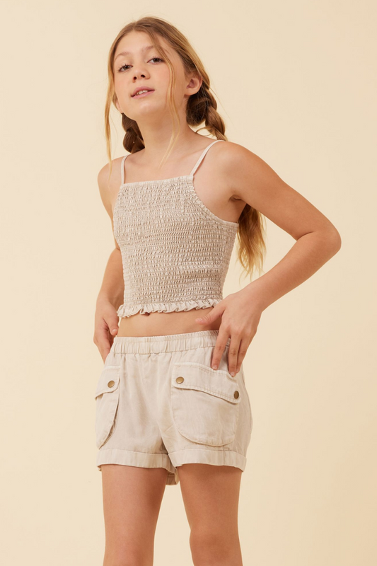 Soft Tan Streaky Tencel Rushed Tank Top | Vintage Havana