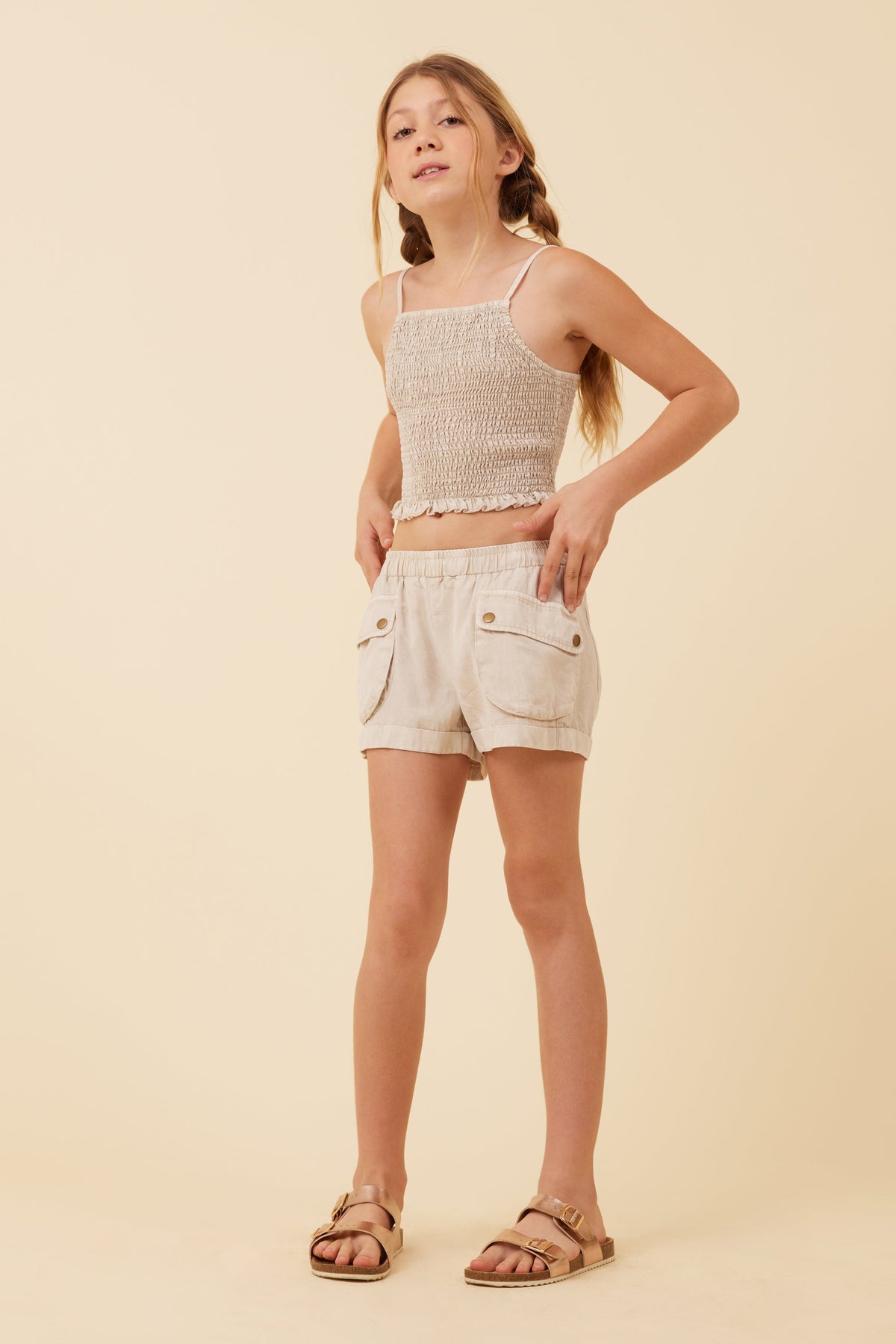 Soft Tan Streaky Tencel Rushed Tank Top | Vintage Havana