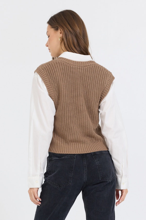 Toffee W/ White Twofer Cropped Sweater Vest | Vintage Havana