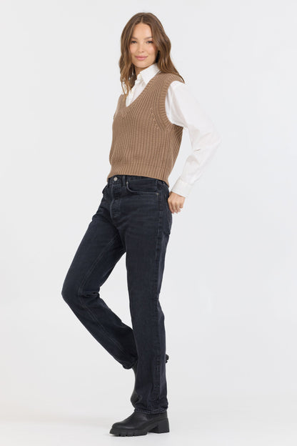 Toffee W/ White Twofer Cropped Sweater Vest | Vintage Havana