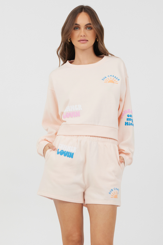 Peach Parfait W/ Multi Puff Print Surf Wash Crewneck | Vintage Havana