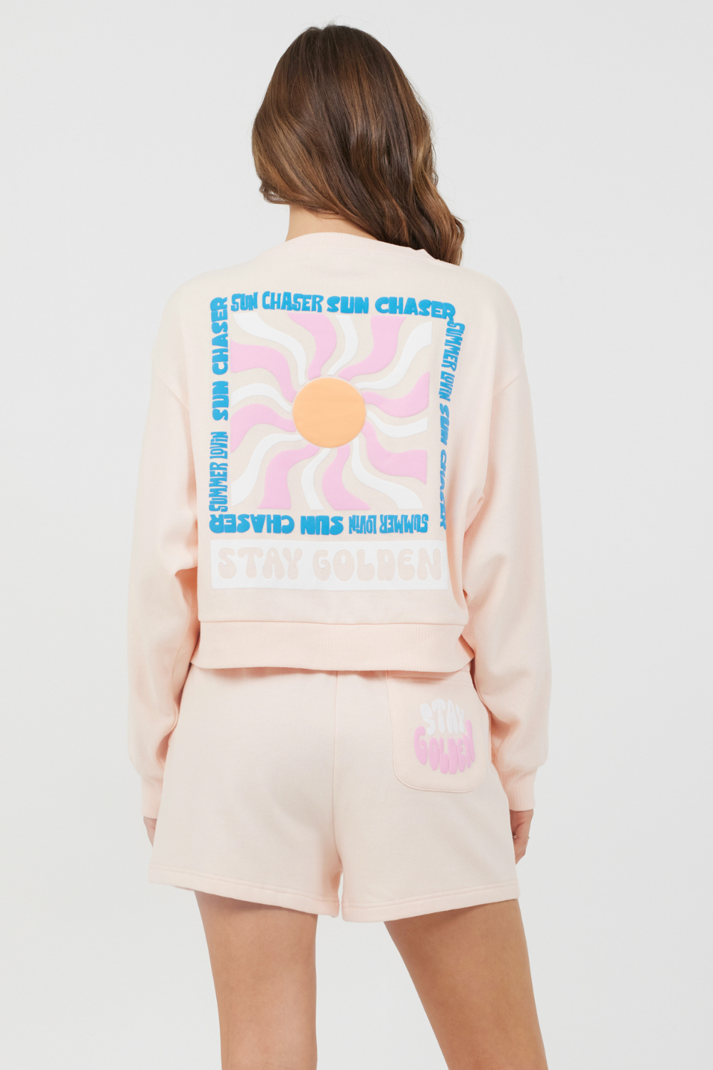 Peach Parfait W/ Multi Puff Print Surf Wash Crewneck | Vintage Havana