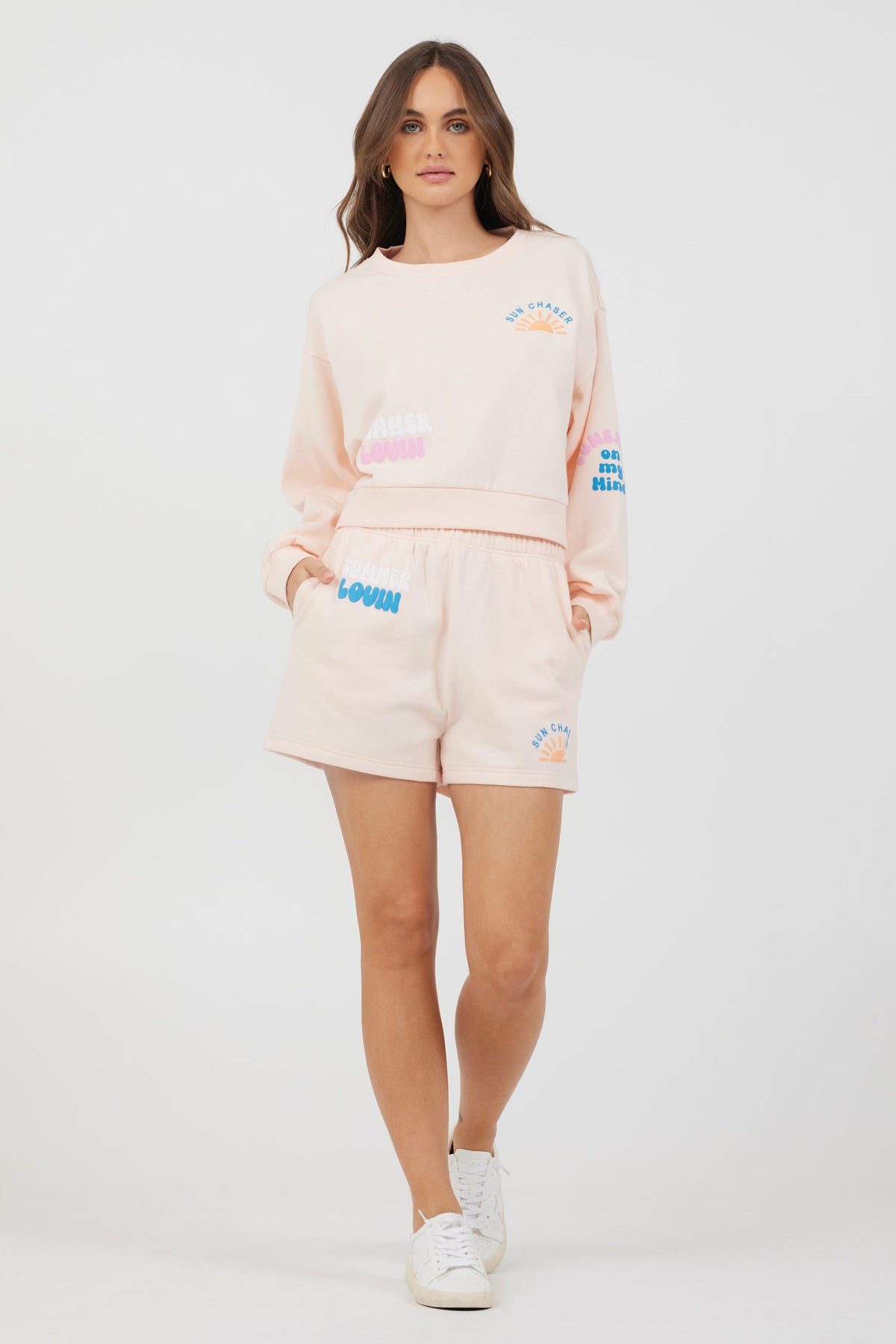 Peach Parfait W/ Multi Puff Print Surf Wash Crewneck | Vintage Havana