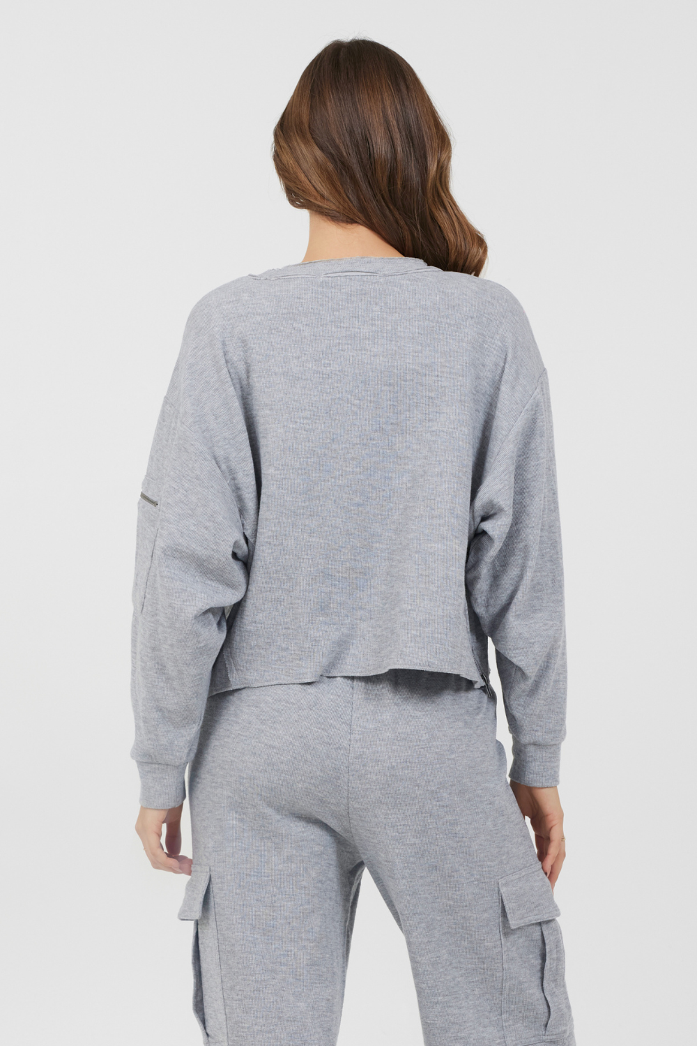 Heather Grey Bounded Textured Jersey Utility Crewneck | Vintage Havana