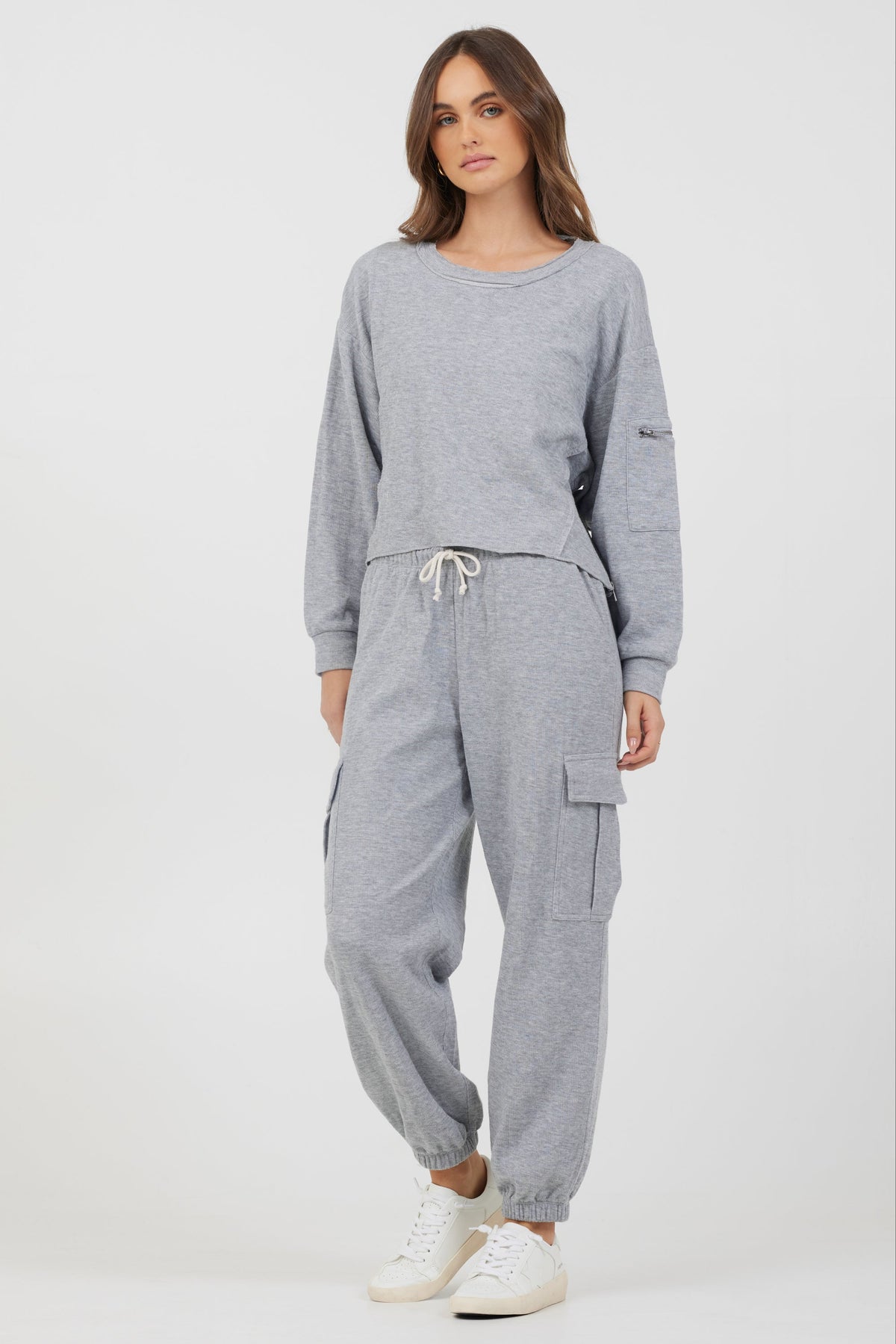 Heather Grey Bounded Textured Jersey Utility Crewneck | Vintage Havana