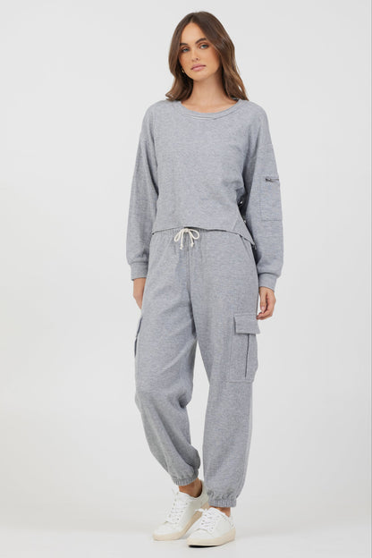 Heather Grey Bounded Textured Jersey Utility Crewneck | Vintage Havana