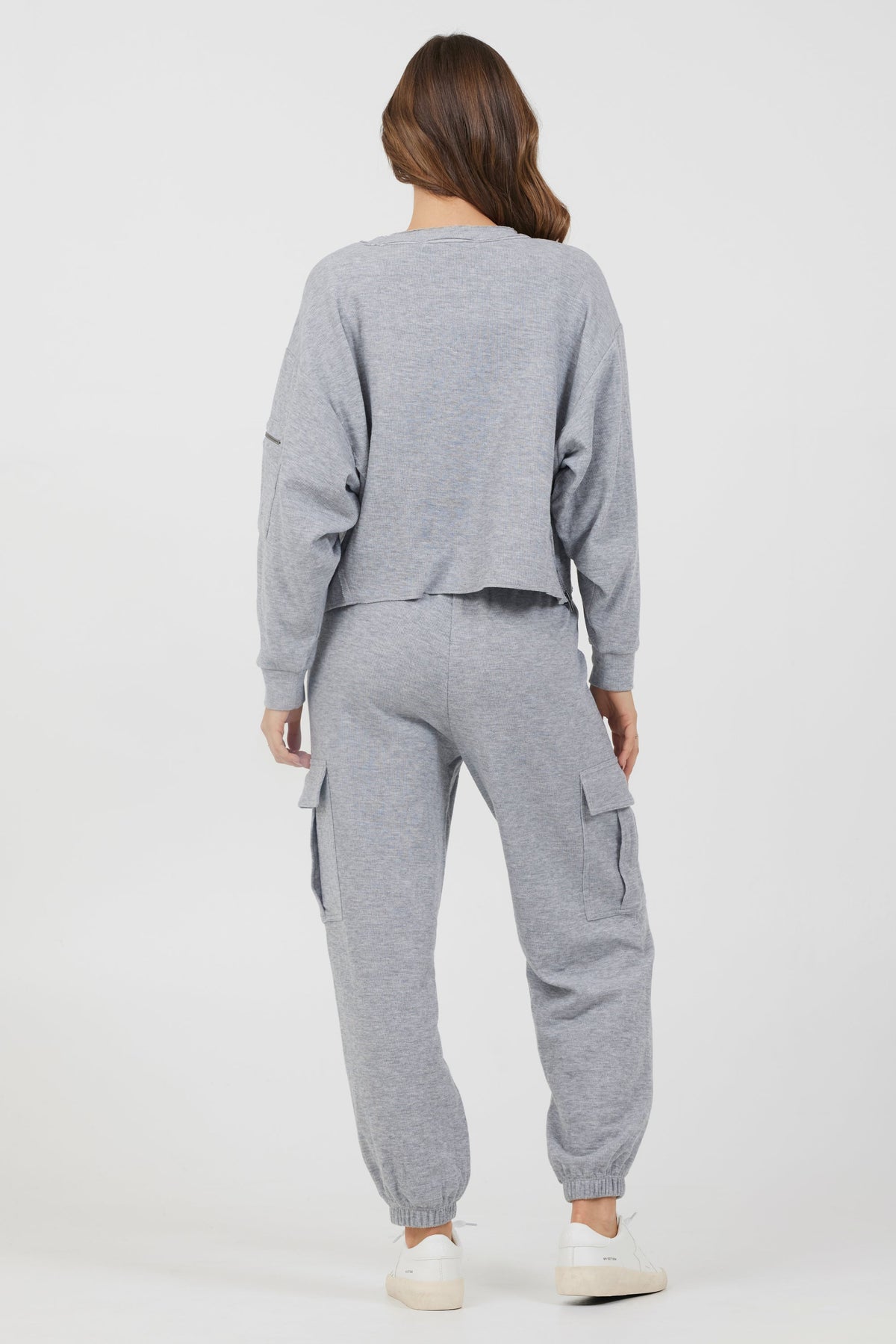 Heather Grey Bounded Textured Jersey Utility Crewneck | Vintage Havana