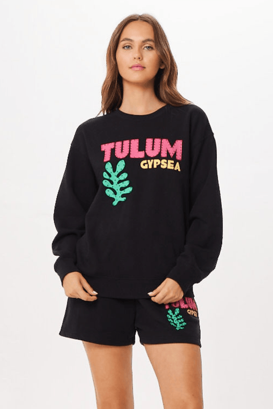 Black Tulum Jet Setter Surf Wash Crewneck | Vintage Havana