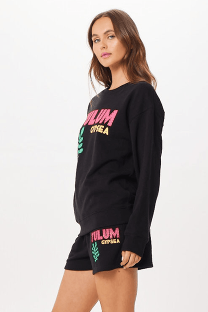 Black Tulum Jet Setter Surf Wash Crewneck | Vintage Havana
