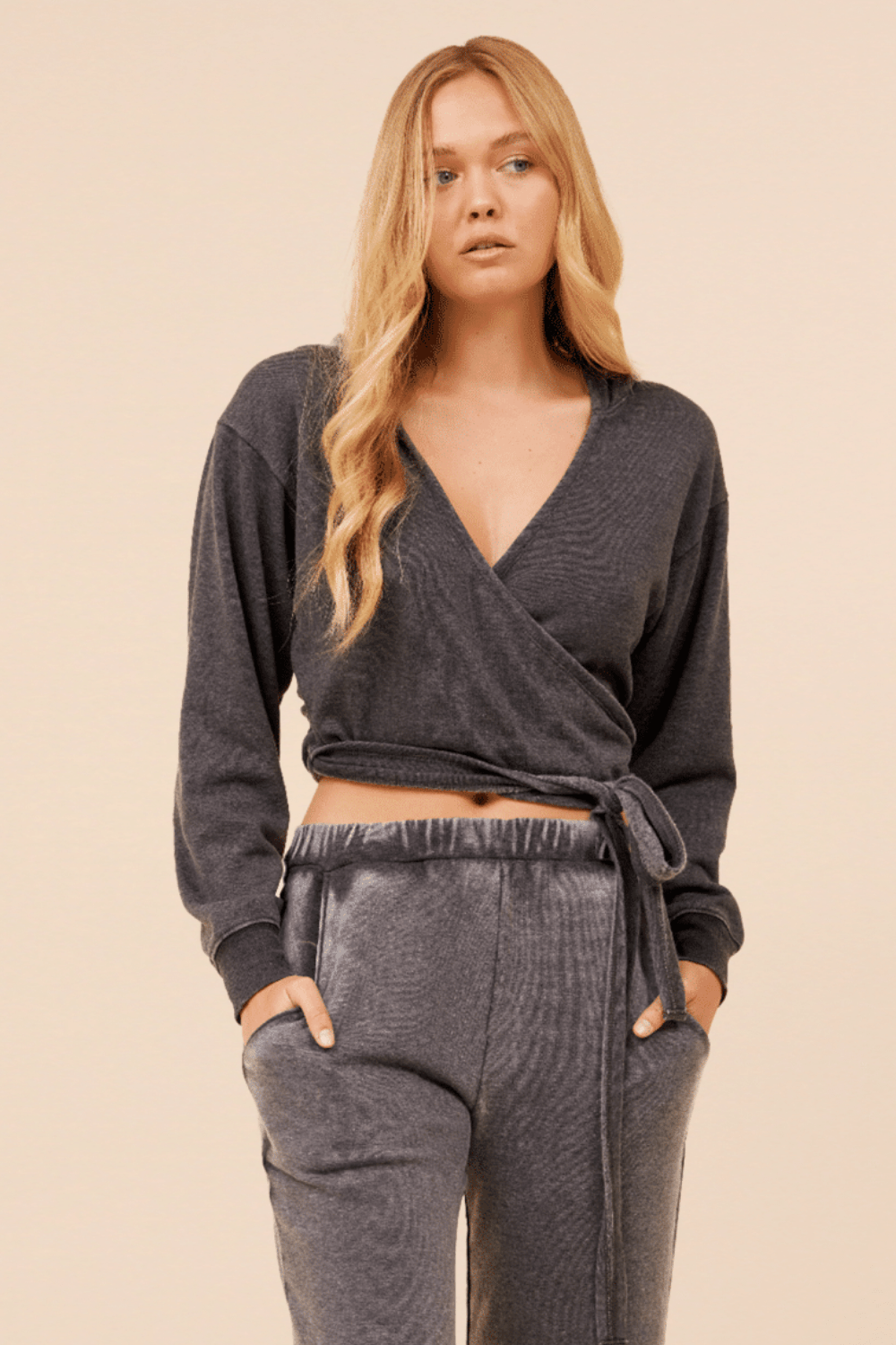 Heather Charcoal Lightweight Fleece Surplice Hoodie | Vintage Havana