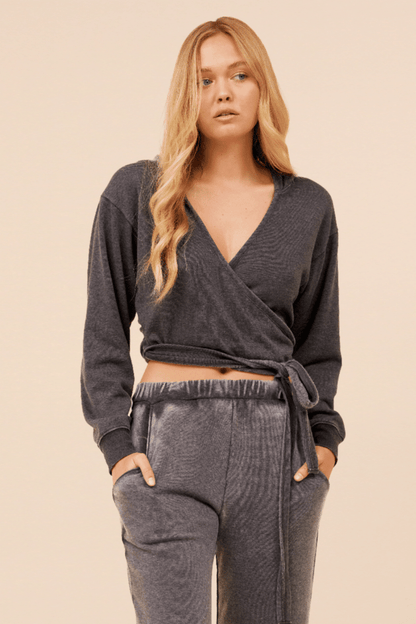 Heather Charcoal Lightweight Fleece Surplice Hoodie | Vintage Havana
