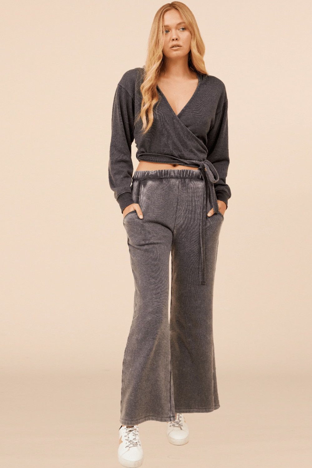 Heather Charcoal Lightweight Fleece Surplice Hoodie | Vintage Havana