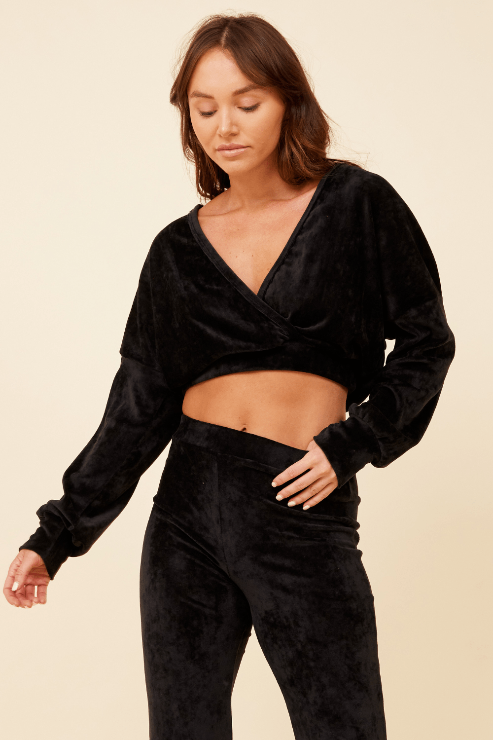 Black Velour Surplice Hoodie | Vintage Havana