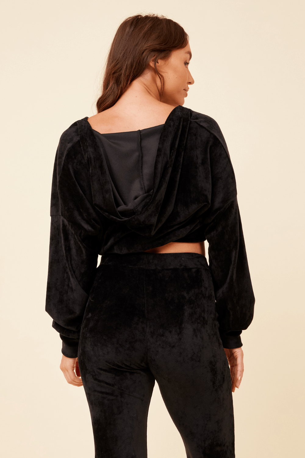 Black Velour Surplice Hoodie | Vintage Havana