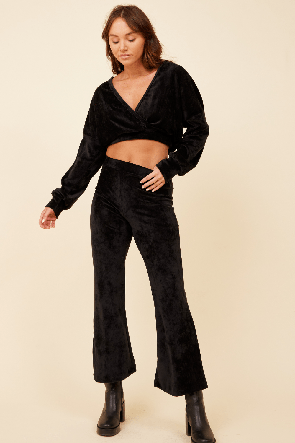 Black Velour Surplice Hoodie | Vintage Havana