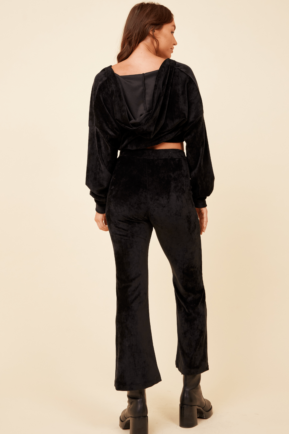 Black Velour Surplice Hoodie | Vintage Havana