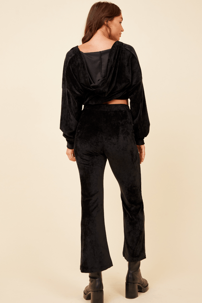 Black Velour Surplice Hoodie | Vintage Havana