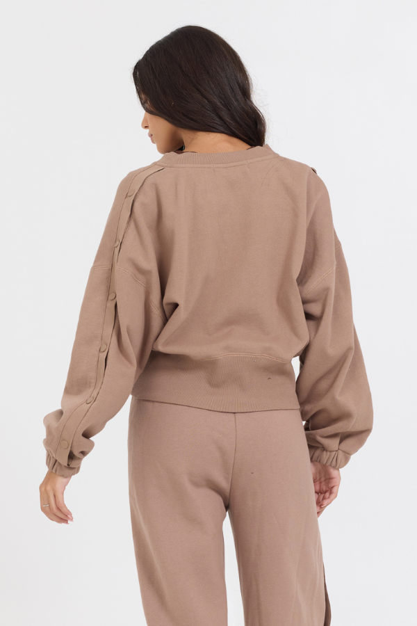 Caramel Latte Brushed Fleece Zip Up W/ Snap Sleeves | Vintage Havana