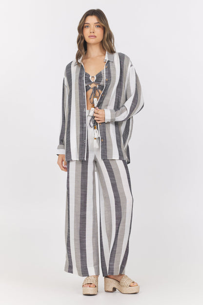 Lightweight Metallic Stripe Button Down | Vintage Havana