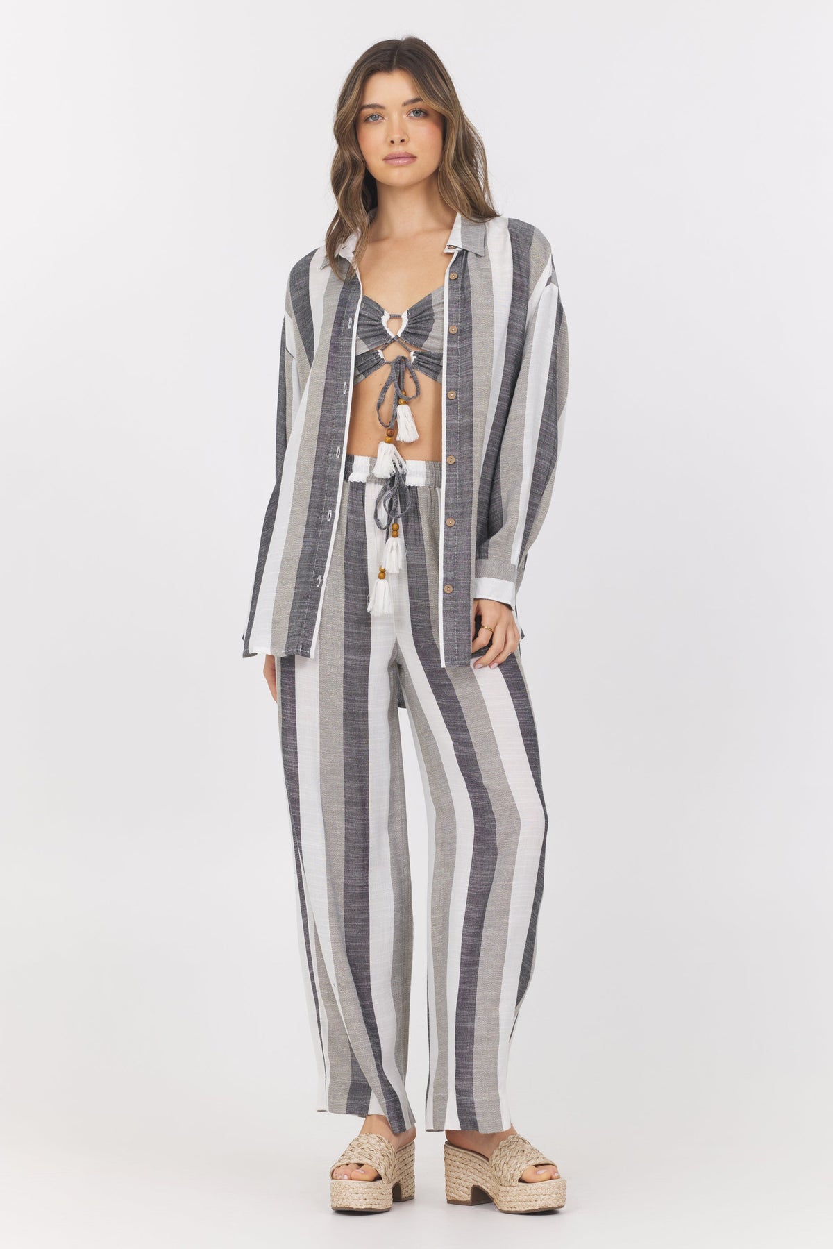Lightweight Metallic Stripe Button Down | Vintage Havana