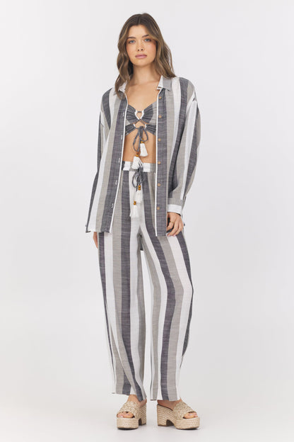 Lightweight Metallic Stripe Button Down | Vintage Havana