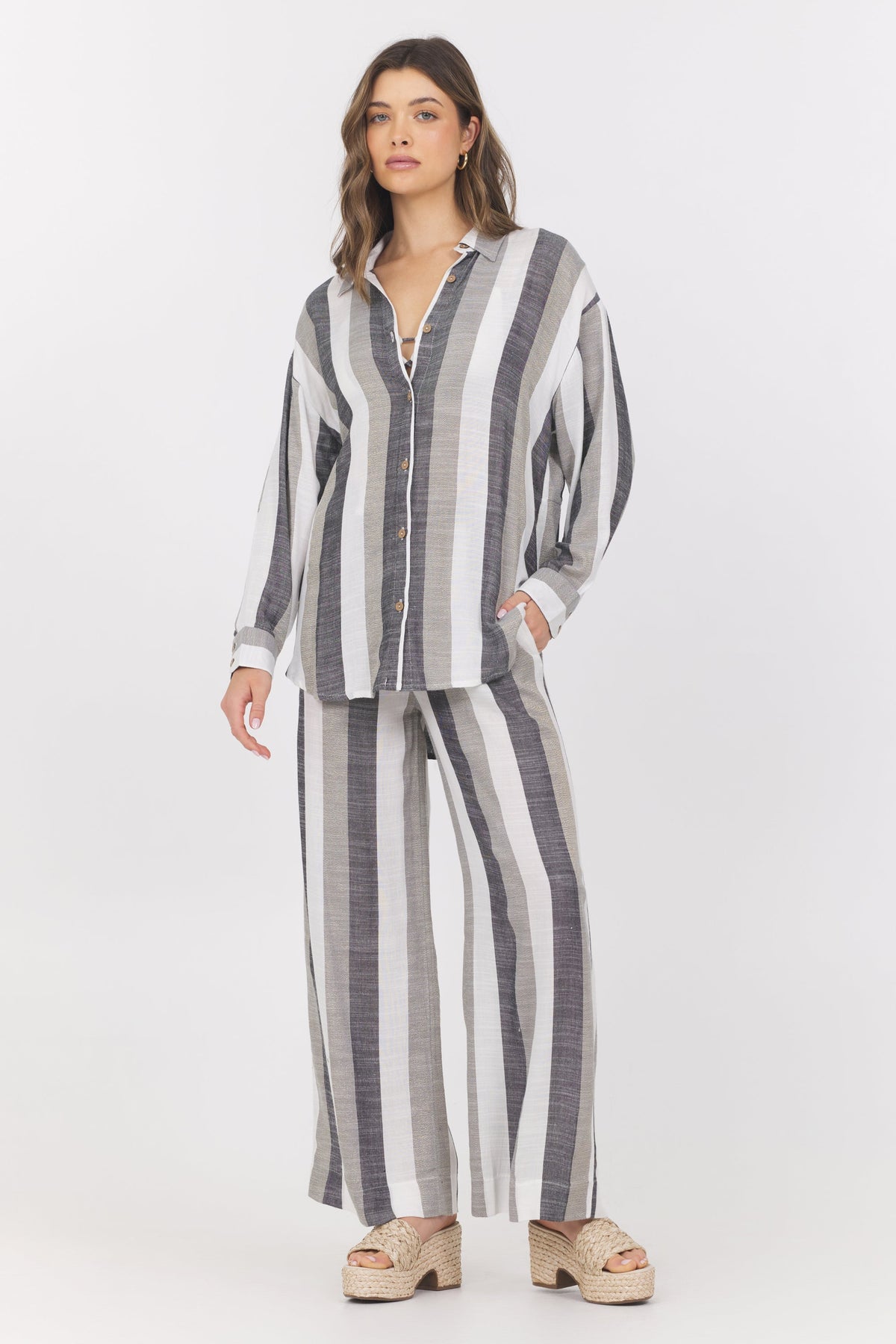 Lightweight Metallic Stripe Button Down | Vintage Havana