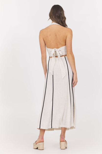 Linen Blend Halter Top w/ Piping | Vintage Havana