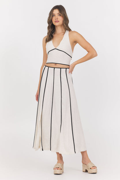 Linen Blend Halter Top w/ Piping | Vintage Havana