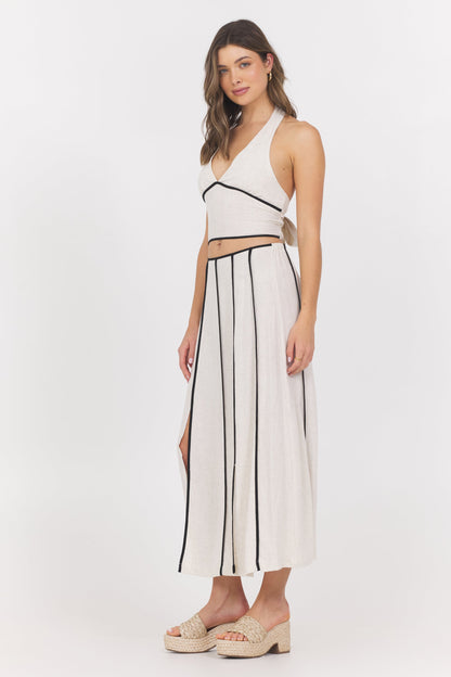 Linen Blend Halter Top w/ Piping | Vintage Havana