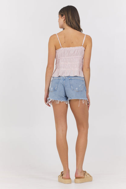 Strawberry Pinstripe Woven Ruffle Top | Vintage Havana