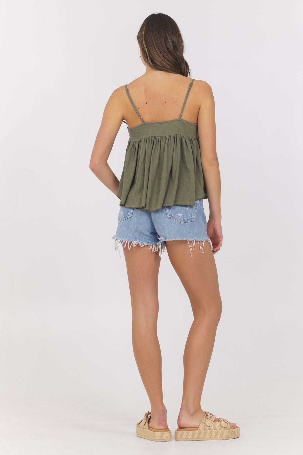 Dusty Olive Slub Jersey Knit Tank w/ Lace Trim | Vintage Havana