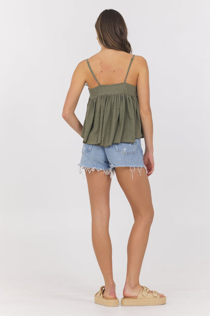 Dusty Olive Slub Jersey Knit Tank w/ Lace Trim | Vintage Havana